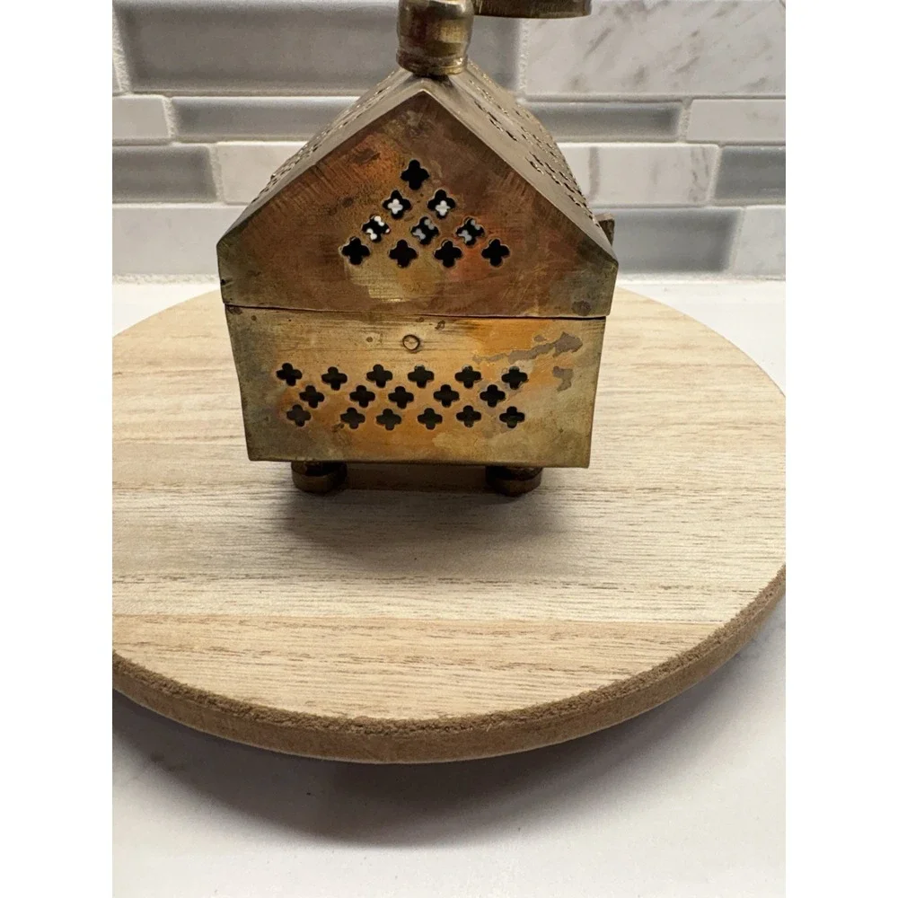 Antique Brass Decorative Rectangle Box, Geometric, Handle, Latch, Made in India